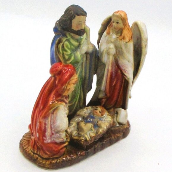 Holy Family Nativity Scene Figurine W/Angel 6" Hand-Painted Ceramic Christmas De - Picture 6 of 8